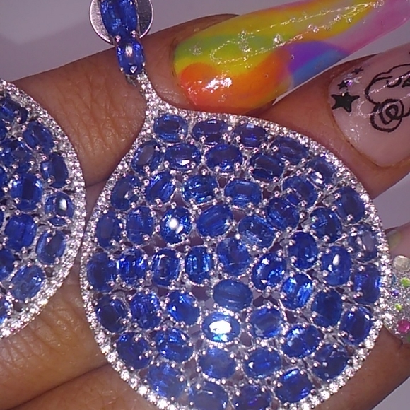 Blue Kyanite Gemstone Dangle Earrings Sterling Silver - Picture 6 of 12